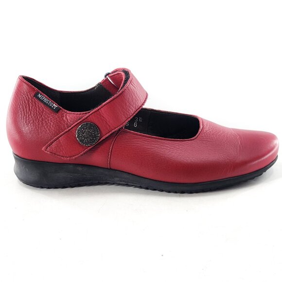MEPHISTO Nyna Leather Mary Jane Shoes Flats Hook & Loop Red - Picture 1 of 6